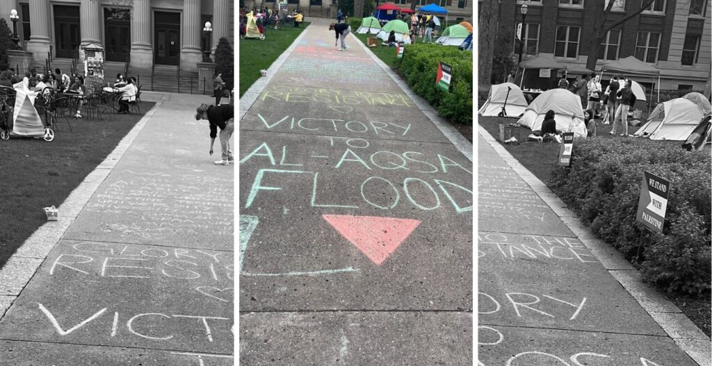 Violent chalkings on the sidewalk